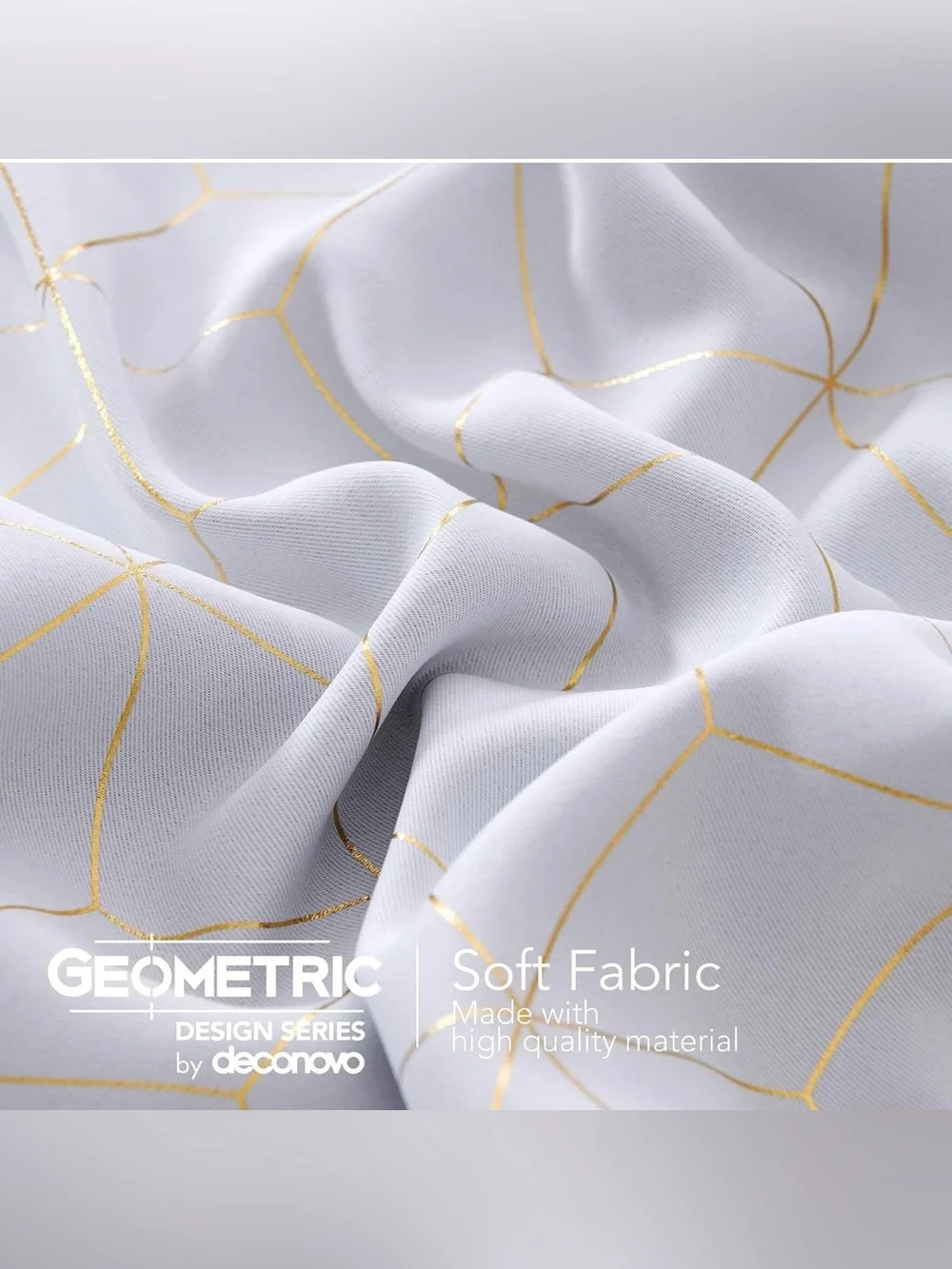 Geometric Grommet Curtain Panels - Light Gray with Gold Lines